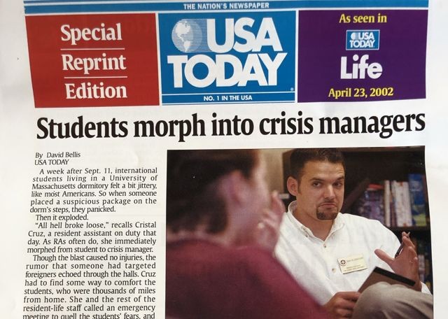 USA TODAY Life, April 23, 2002, story on resident assistants with a photo of Dan